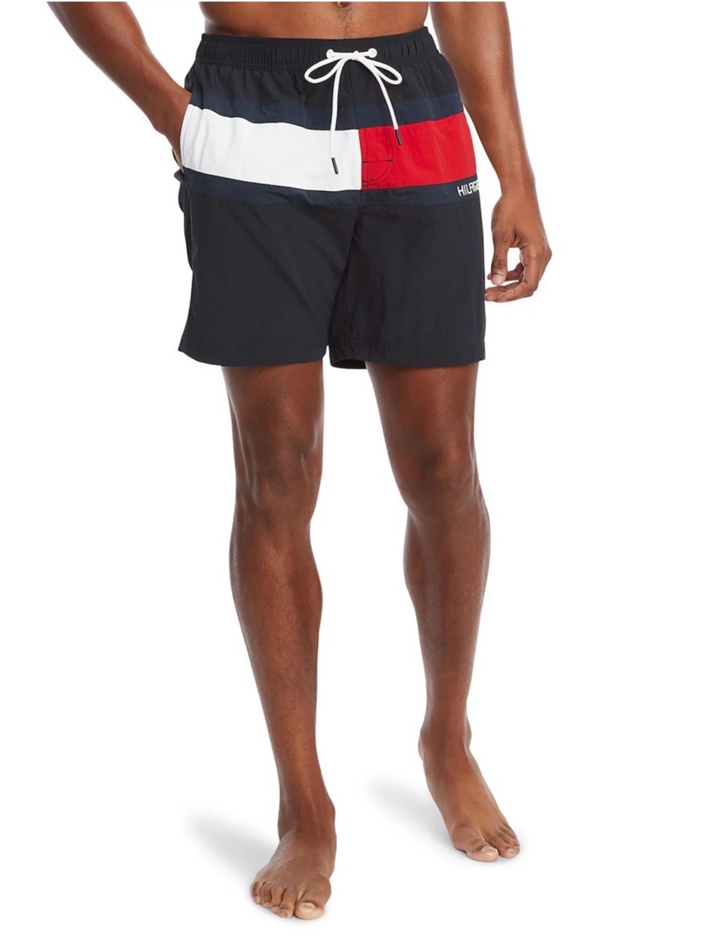 Tommy Hilfiger Black, White & Red Colorblock Swim Trunks Size XL